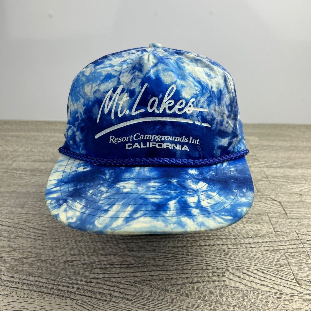 Vintage 90s Mt Lakes California Hat Cap Strap Back Adjustable Blue Tie Dye Adult